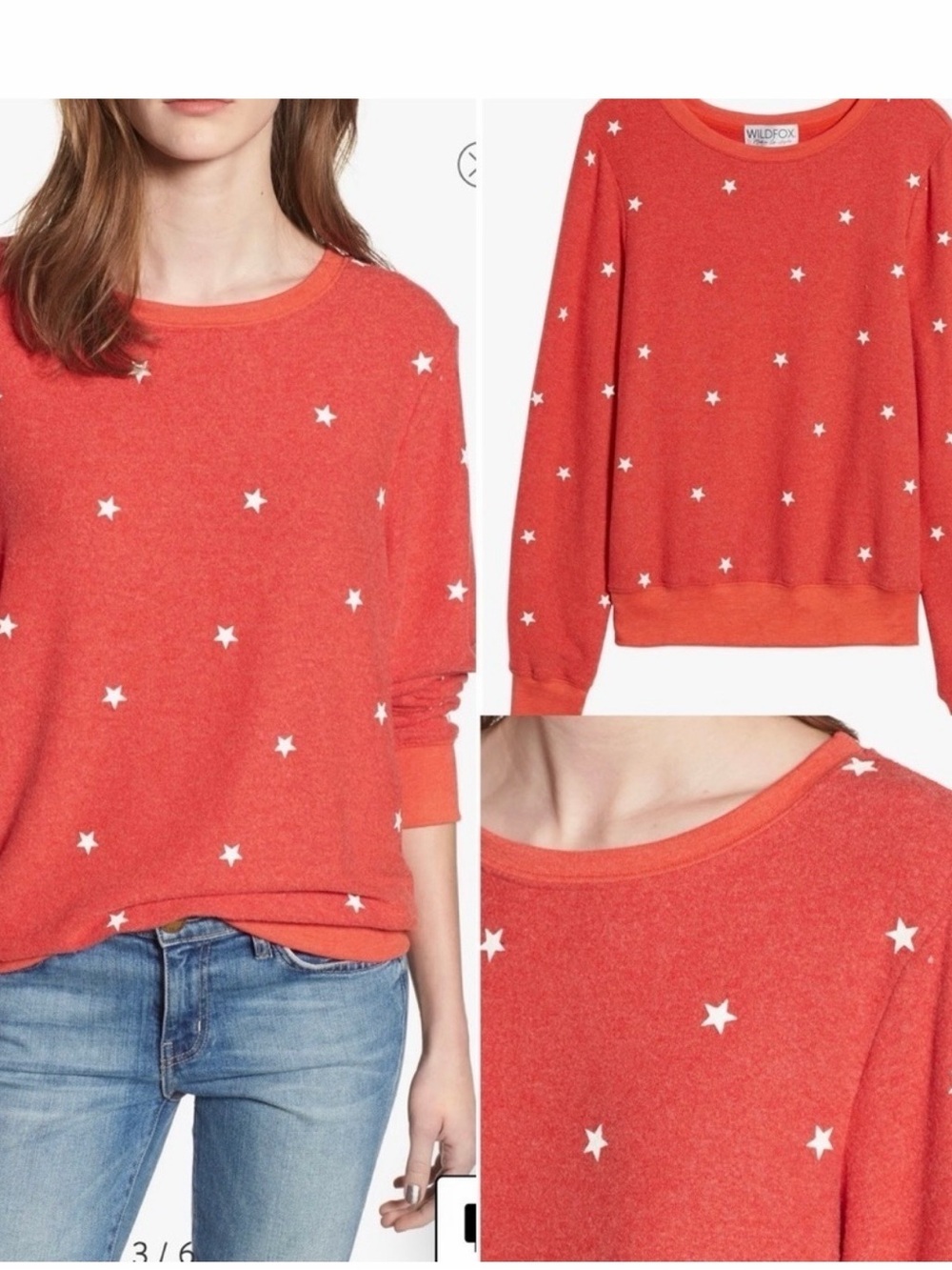 Wildfox Coral Red Star-Print Crewneck Sweater 0263